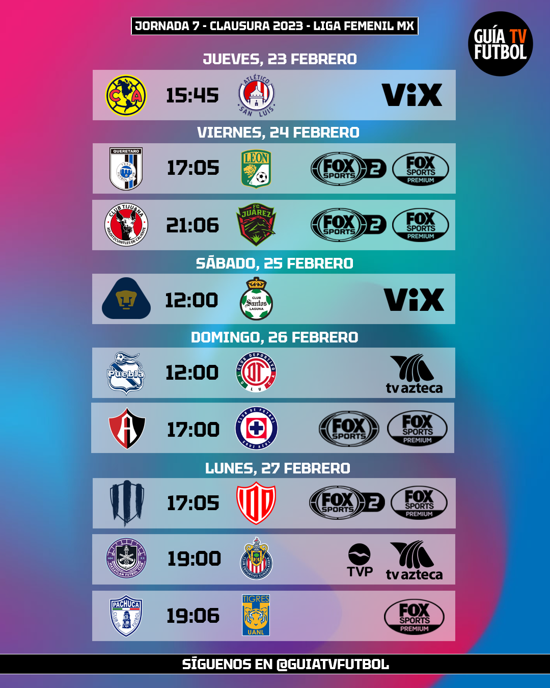 Jornada Liga MX Femenil Clausura Fútbol En Vivo México Guía TV Liga MX